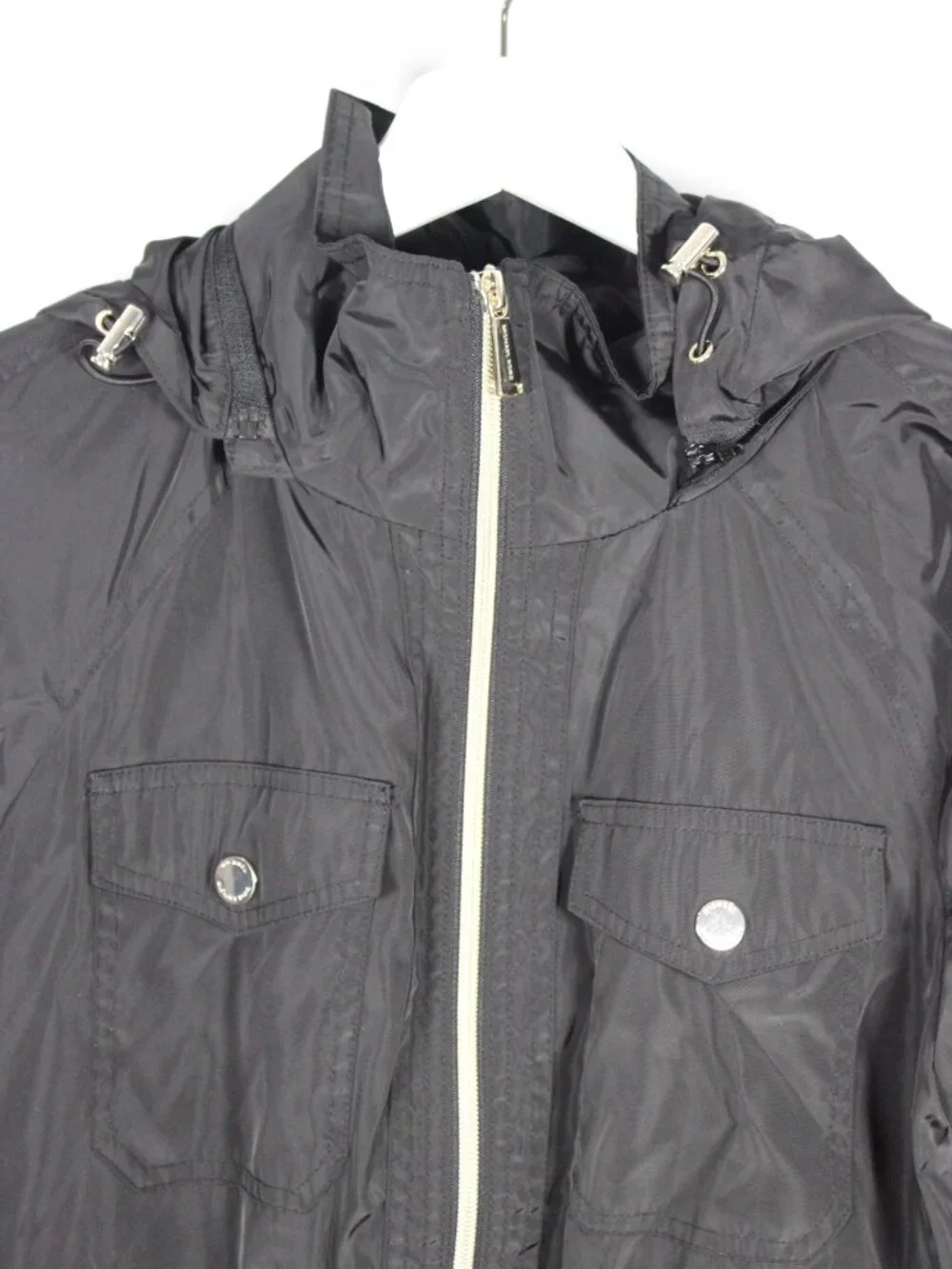 Michael Kors Hooded Raincoat Jacket Size Medium Black Polyester Coat Pockets